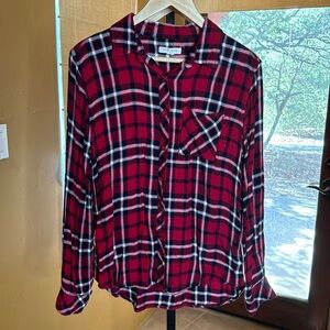 Beachlunchlounge Red Plaid Flannel Button Up Billie Shirt Size Small